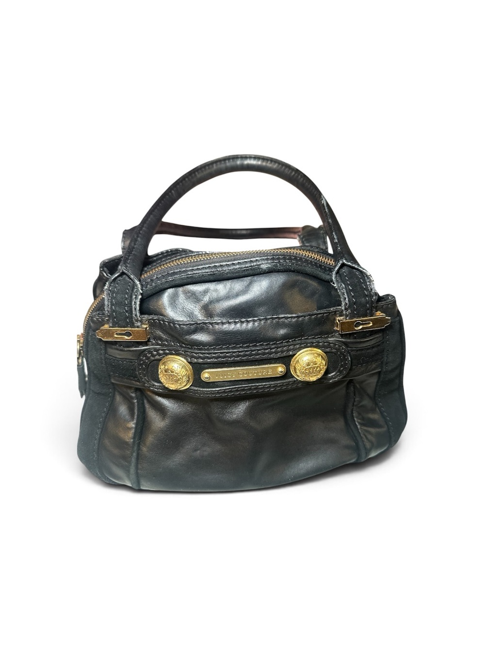 Juicy Couture Vintage Black Leather Mini Satchel with Gold Accents